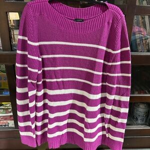 Talbots Pink and White Striped Crew Neck Sweater